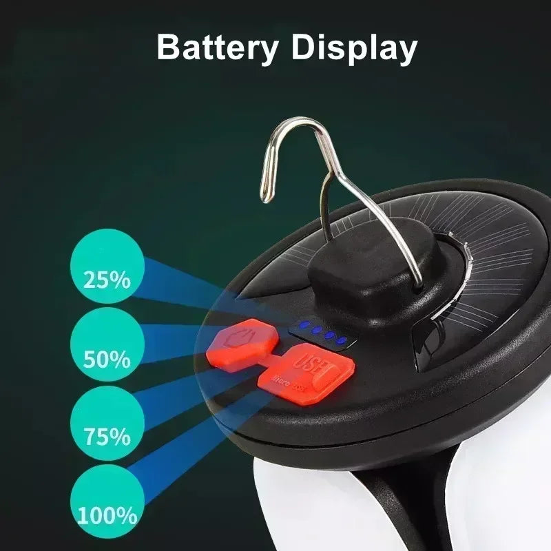 Solar LED Rechargeable Lantern (6 Modes, Power Bank)