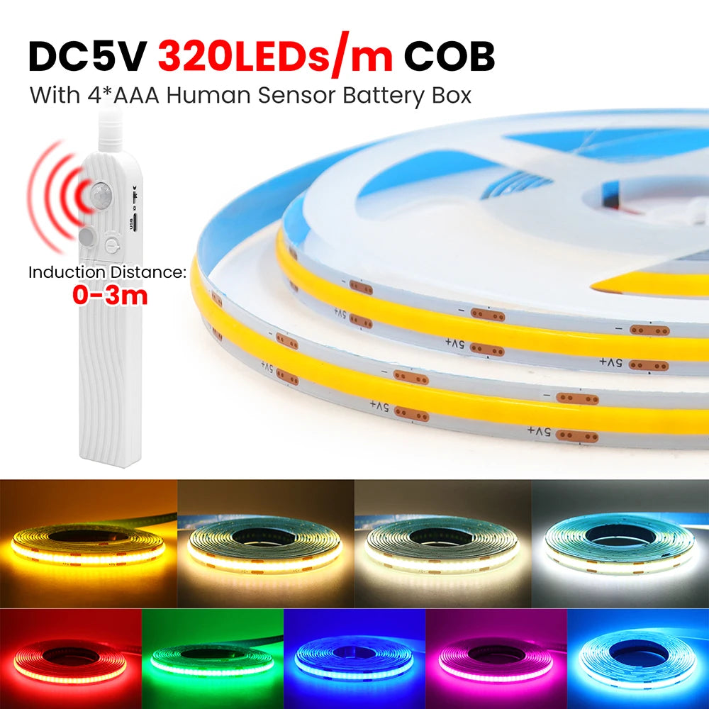 5V Motion Sensor COB LED Strip Light (USB Powered)