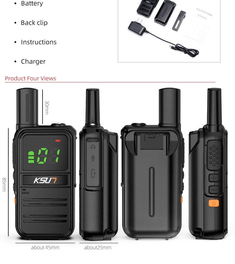 KSUN M3 Plus GMRS Two-Way Walkie Talkie (5W Long Range)