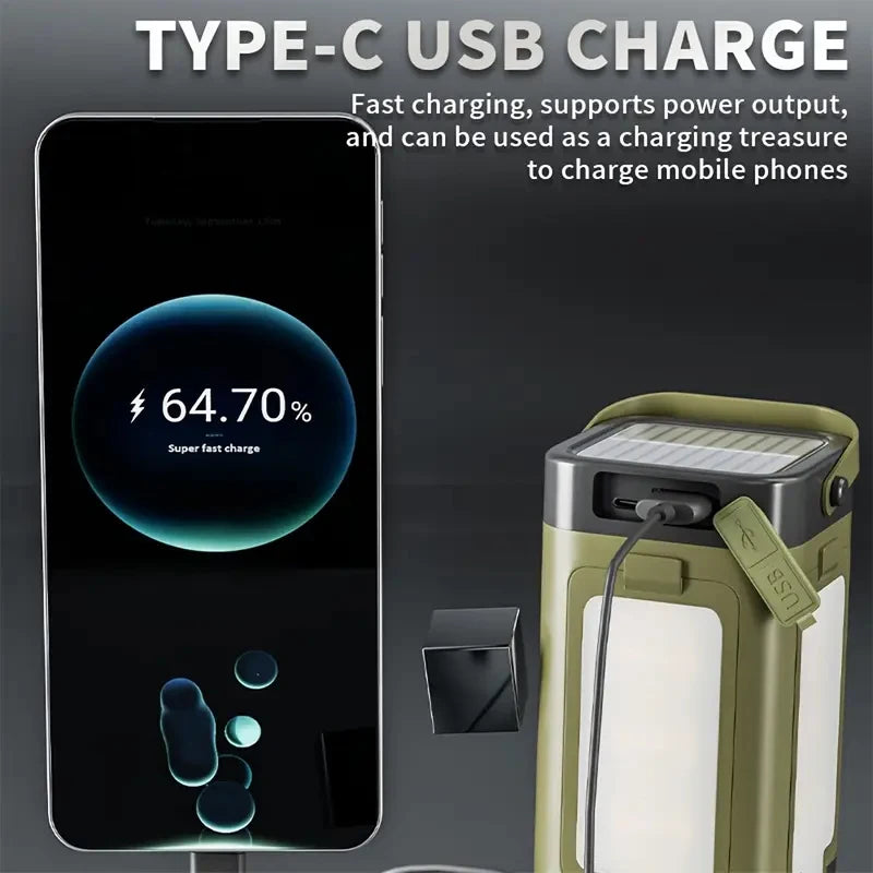 Solar Rechargeable Camping Light (Type-C + Power Bank)