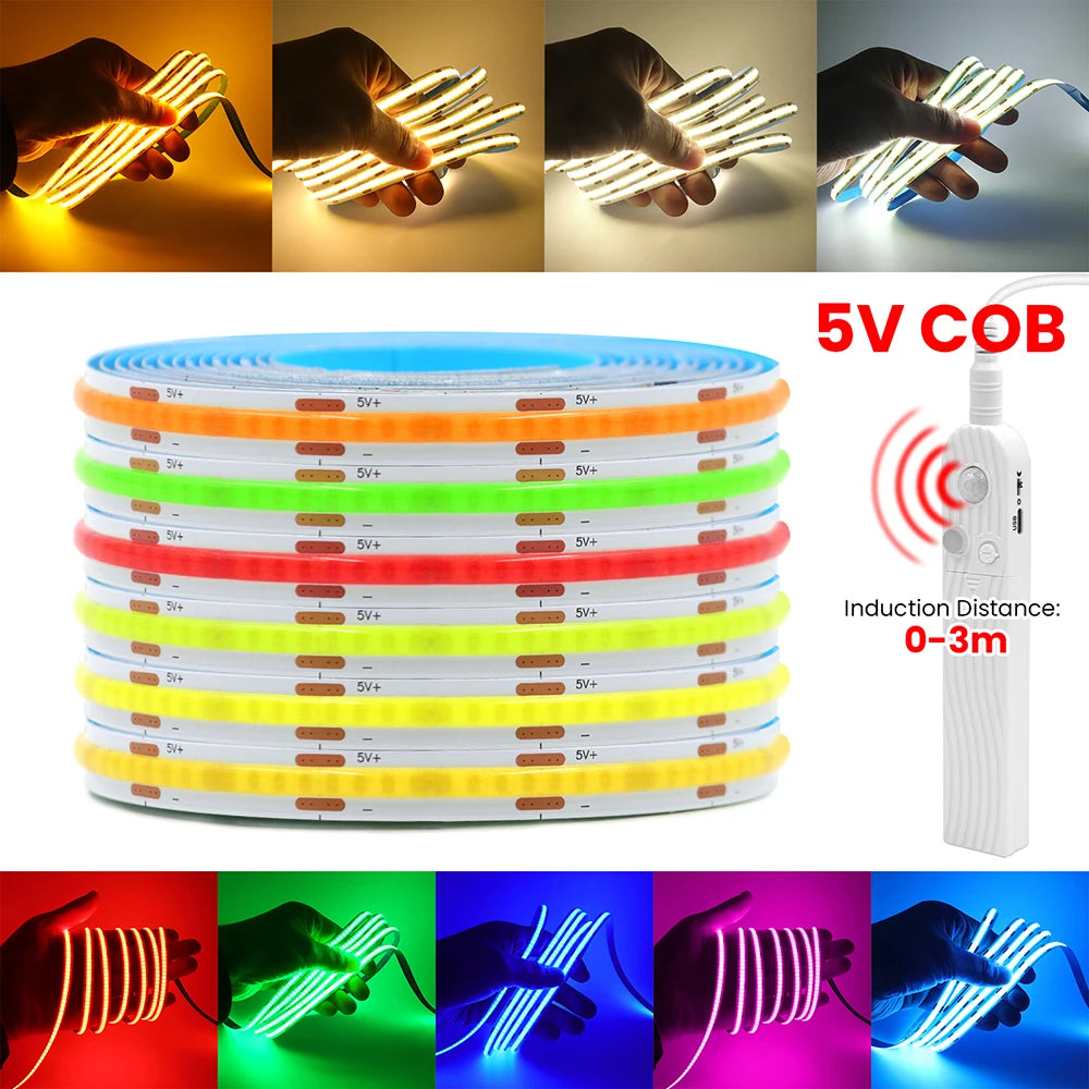 5V Motion Sensor COB LED Strip Light (USB Powered)