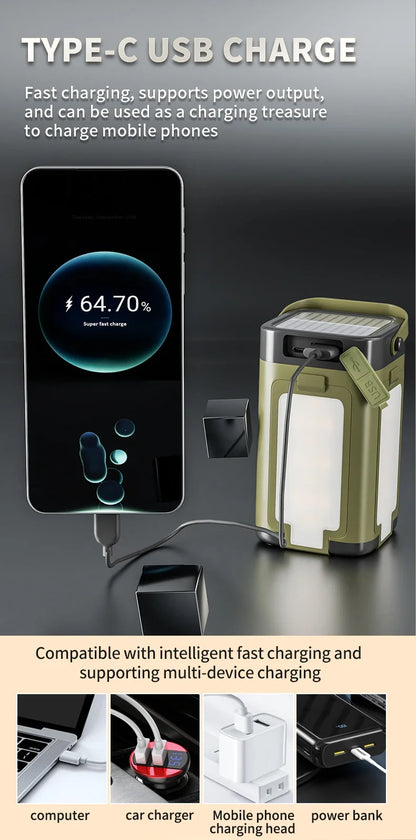 Solar Rechargeable Camping Light (Type-C + Power Bank)