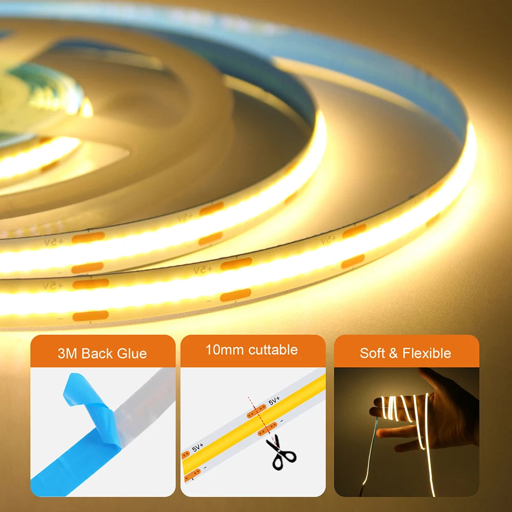 5V Motion Sensor COB LED Strip Light (USB Powered)