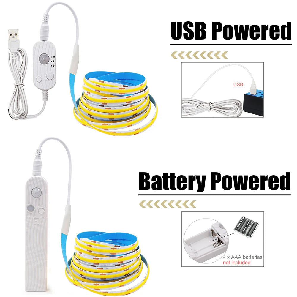 5V Motion Sensor COB LED Strip Light (USB Powered)