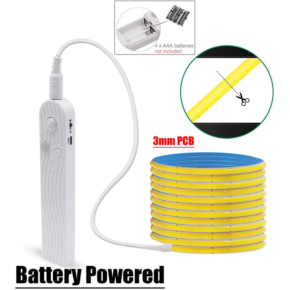 5V Motion Sensor COB LED Strip Light (USB Powered)