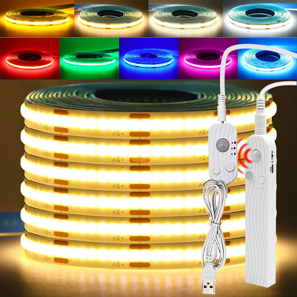 5V Motion Sensor COB LED Strip Light (USB Powered)