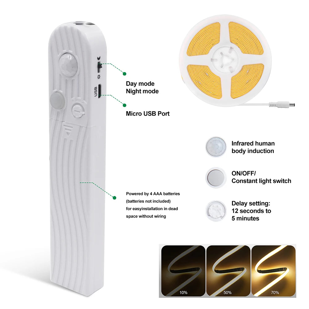 5V Motion Sensor COB LED Strip Light (USB Powered)