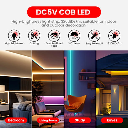 5V Motion Sensor COB LED Strip Light (USB Powered)
