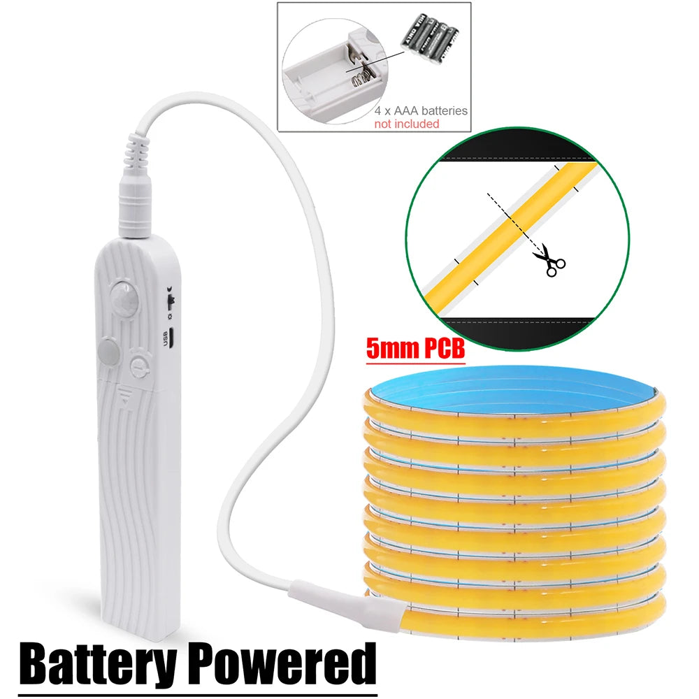 5V Motion Sensor COB LED Strip Light (USB Powered)