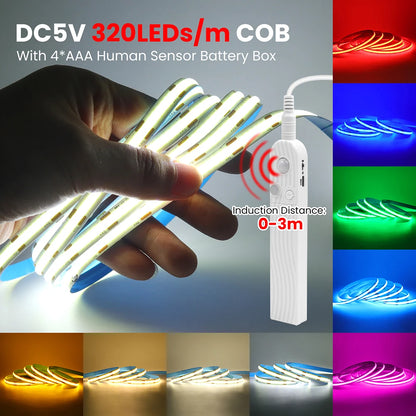 5V Motion Sensor COB LED Strip Light (USB Powered)