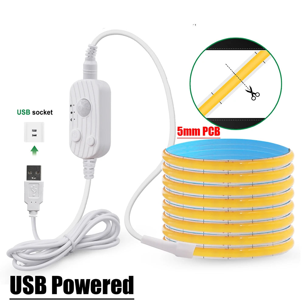 5V Motion Sensor COB LED Strip Light (USB Powered)