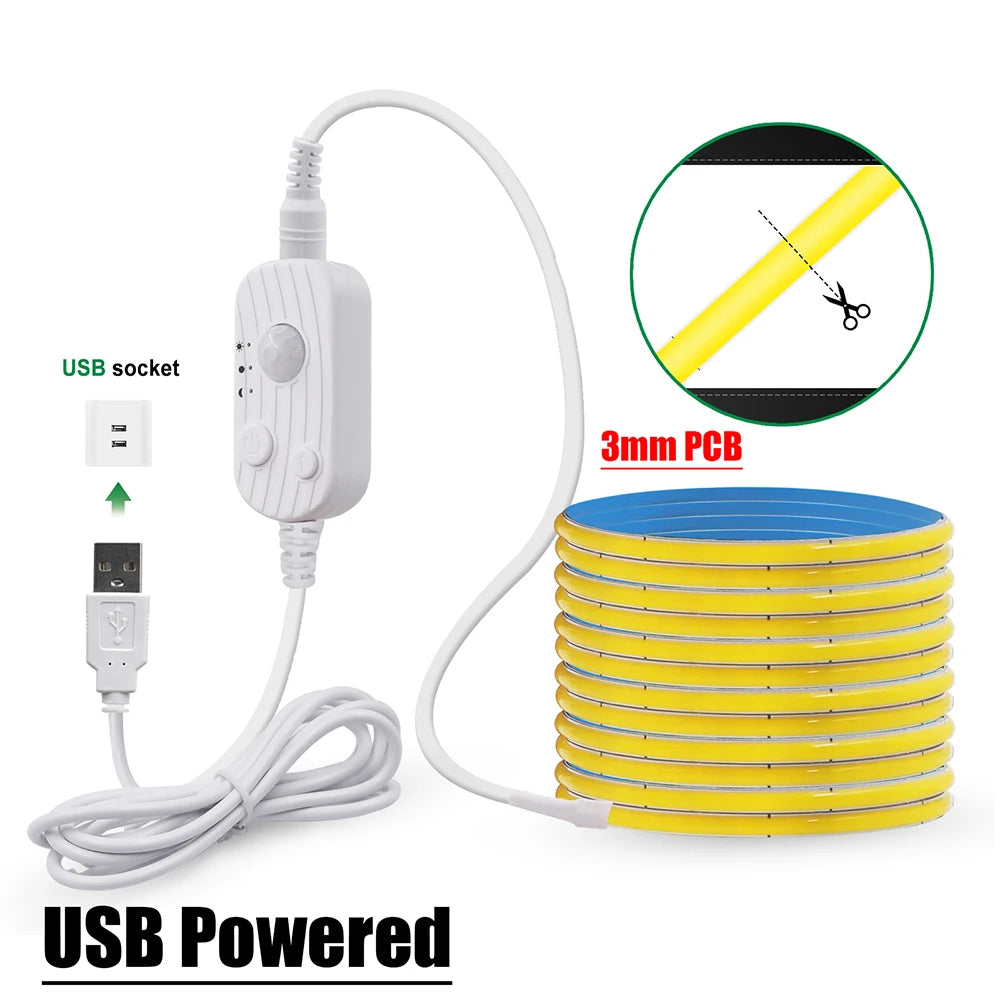 5V Motion Sensor COB LED Strip Light (USB Powered)
