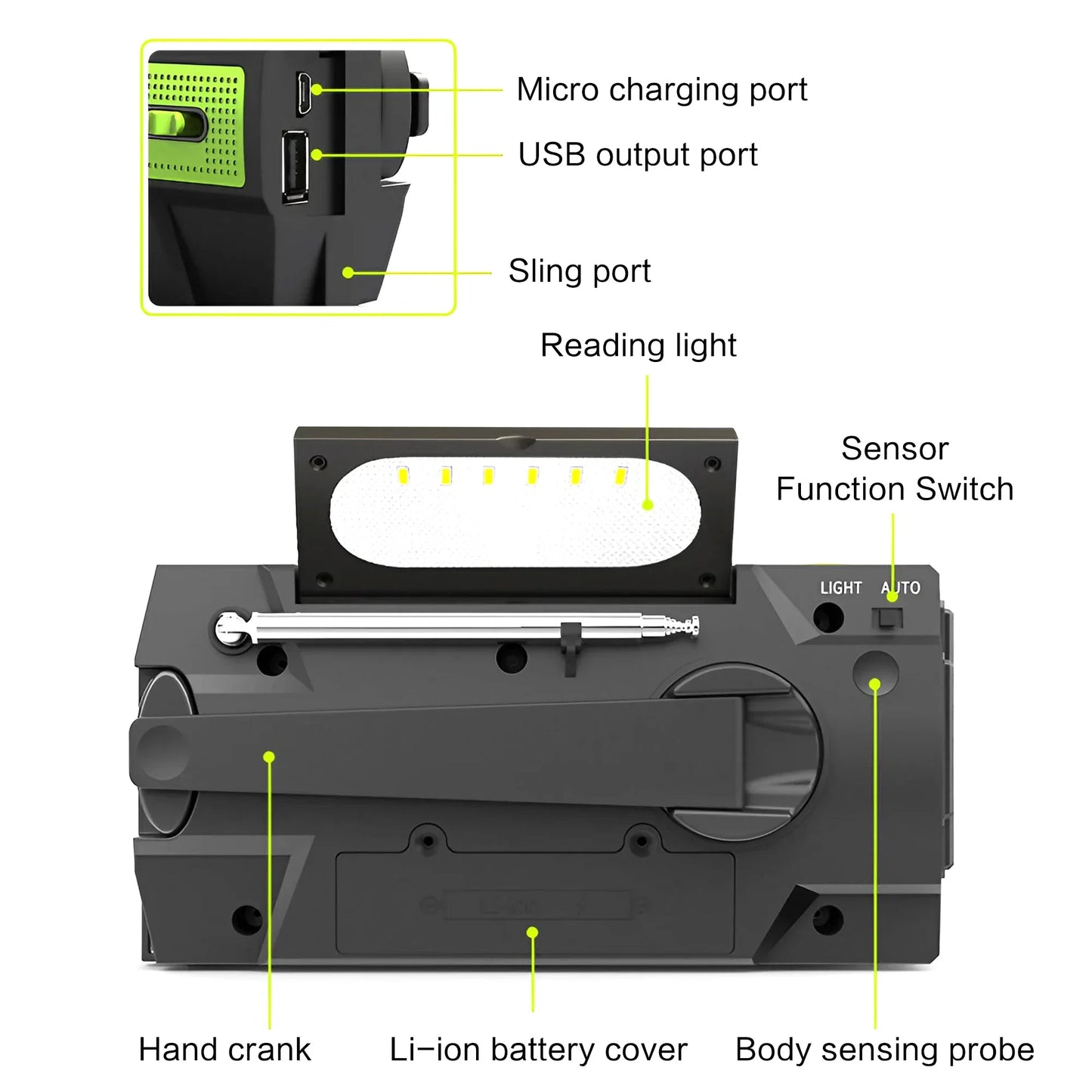 Solar Hand Crank Emergency Radio (AM/FM, Flashlight)